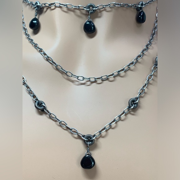 Silpada RARE Oxidized Sterling 3-Tiered Necklace w/Black Chalcedony Accents 22” - Picture 3 of 14